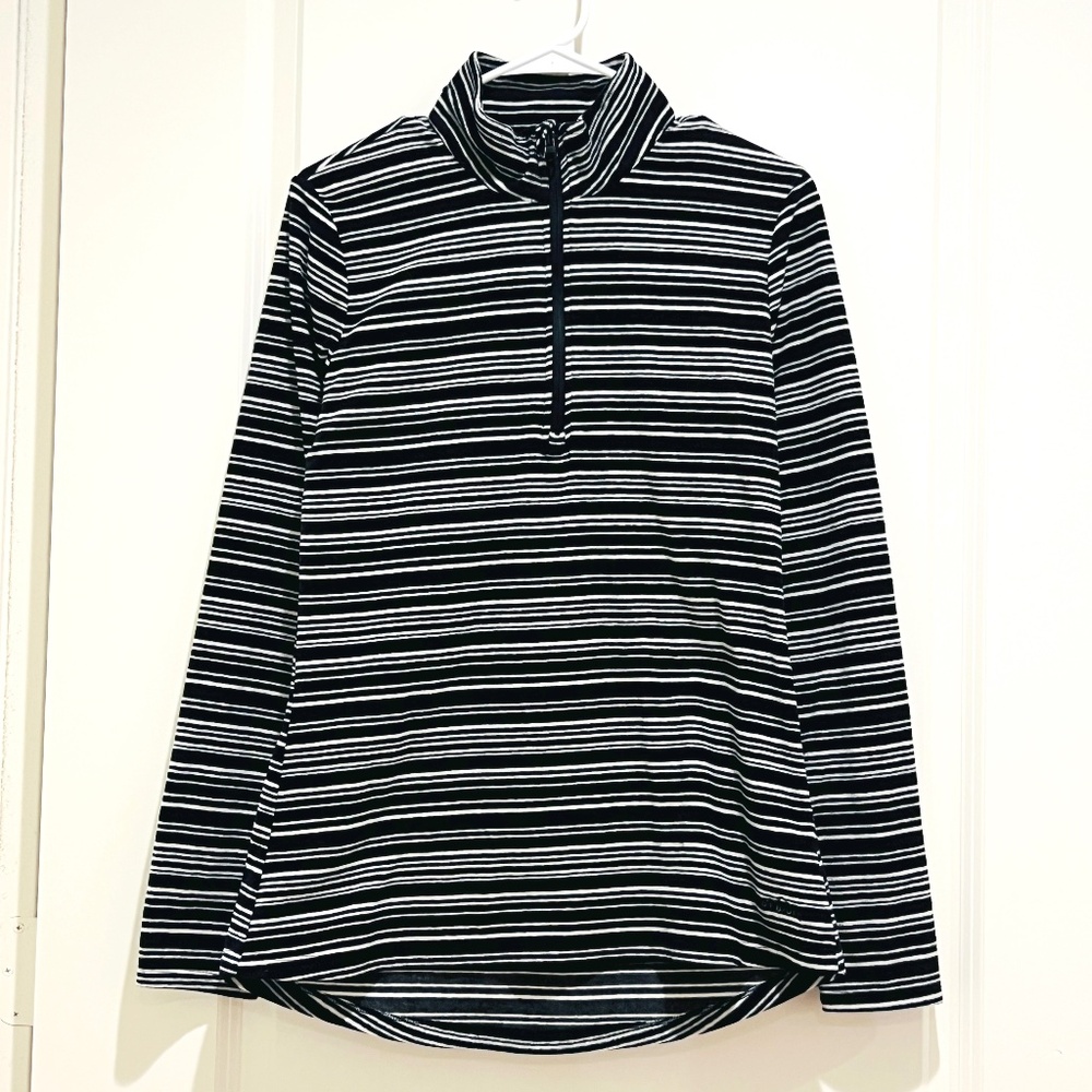 Eddie Bauer Women’s M Fleece Pullover Striped 1/4 Zip Mock Neck golf gorpcore